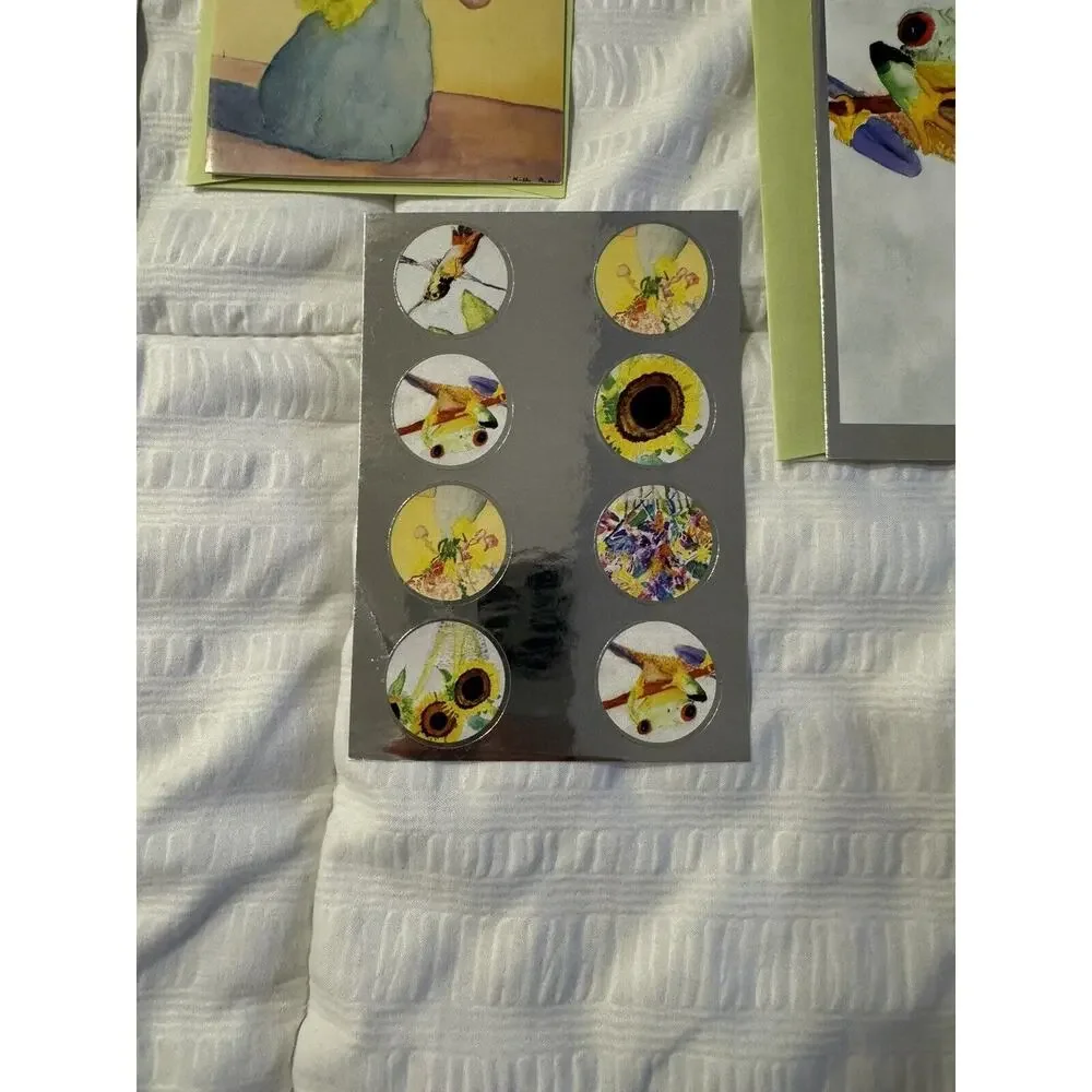 Lot of 6 Greeting Cards Flowers Frogs with Stickers Envelopes Fountain House
